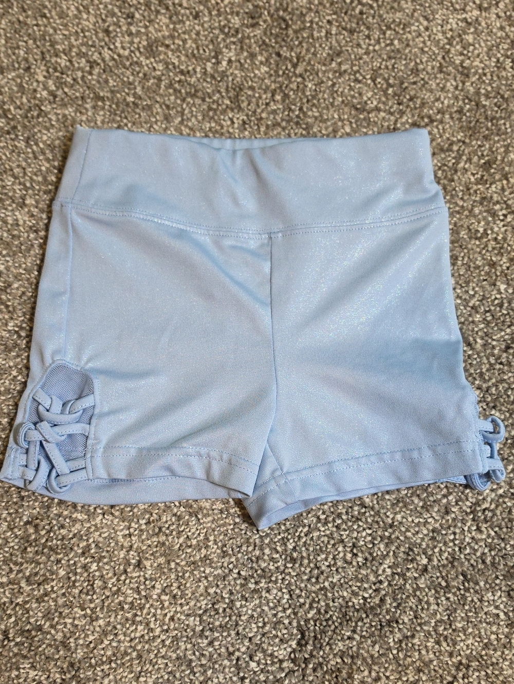 Light Blue Girls Justice Athletic Shorts with Side Lace Detail